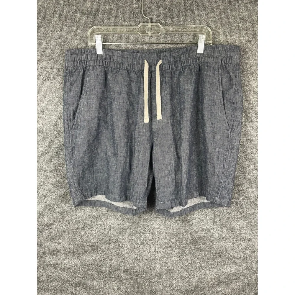 Sun Stone Shorts Mens XL Blue Linen Cotton Elastic Waist Drawstring